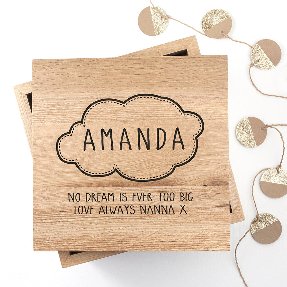 Personalised Baby Name in Cloud Oak Photo Keepsake Box