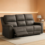 Gray Leather Adjustable Headrest Power Reclining Sofa