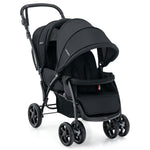 NNECW Folding Double Baby Stroller with Tandem Seating &amp; Canopy for Toddlers-Black