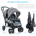 NNECW Folding Double Baby Stroller with Tandem Seating &amp; Canopy for Toddlers-Grey