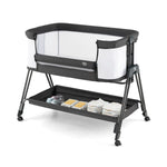 NNECW Easy Folding Portable Baby Crib with 7 Adjustable Heights-Black
