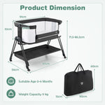 NNECW Easy Folding Portable Baby Crib with 7 Adjustable Heights-Black