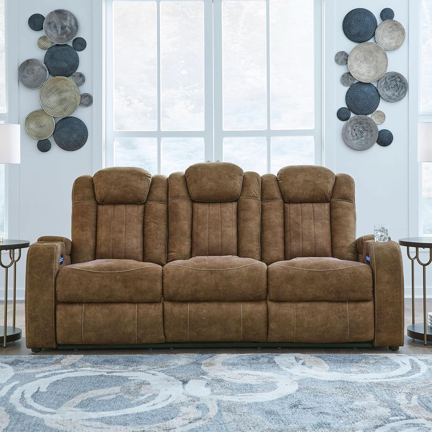 Light Brown Premium Faux Leather Power Recliner Sofa