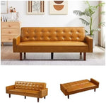 Brown PU Full Grain Leather SpaceSaving Three Seater Sofa