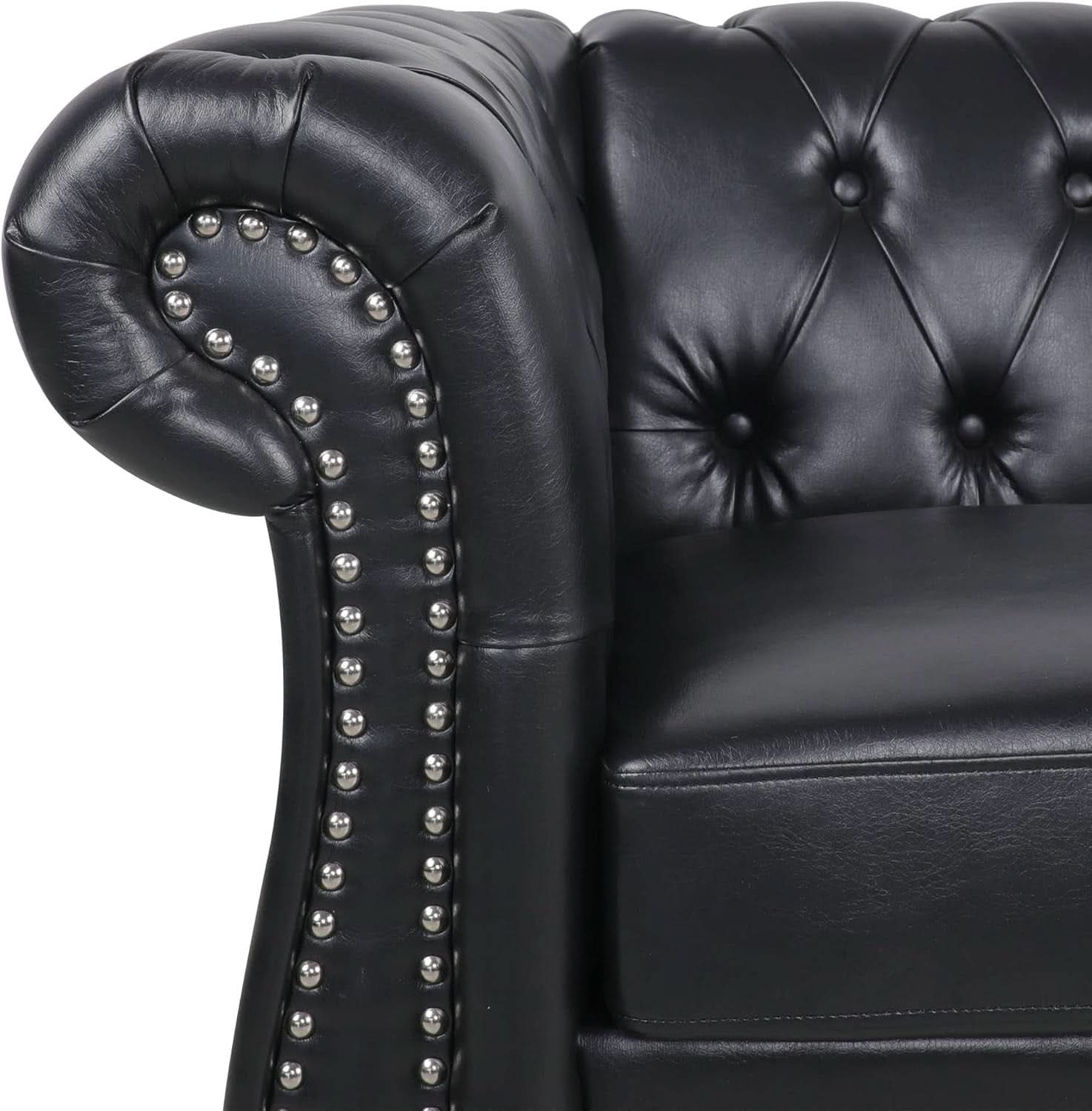 Black Faux Leather Chesterfield Sofa Set 3 Seater Loveseat