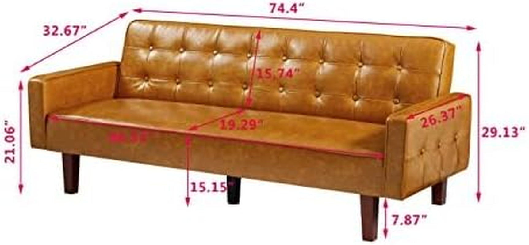 Brown PU Full Grain Leather SpaceSaving Three Seater Sofa