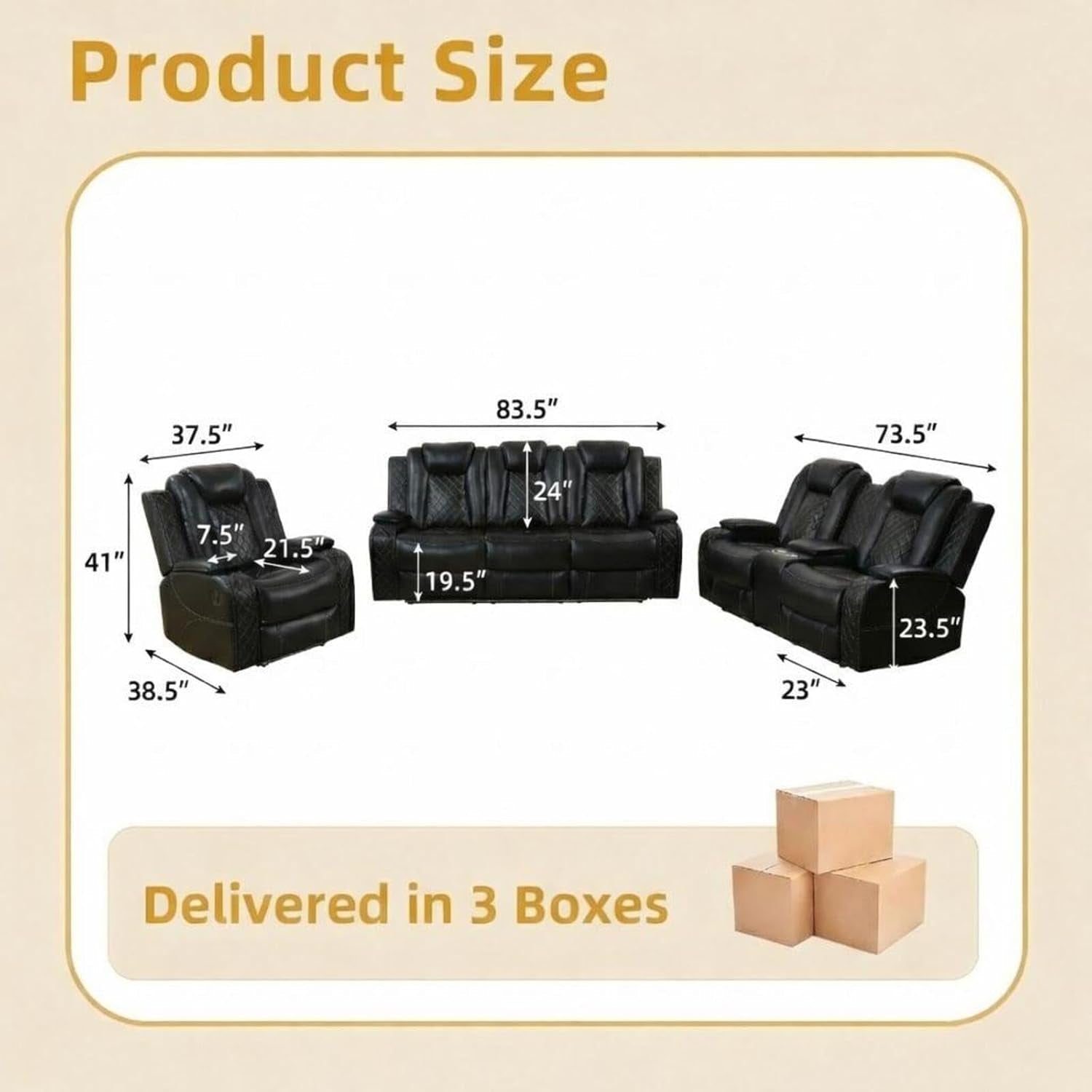Black Luxurious Leather Power Reclining Sectional Sofa