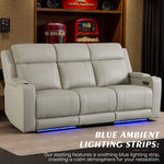 Grey Luxurious Leather Reclining Sofa With Headrest