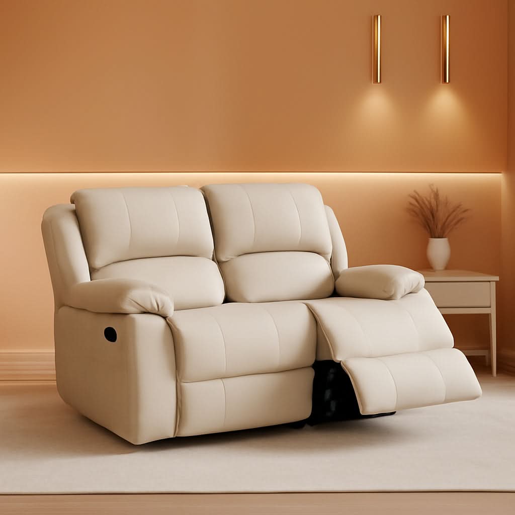 Manual Leather Loveseat Recliner Sofa With Pockets
