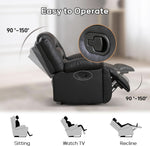 Black Faux Leather Manual Recliner Sofa Cupholders