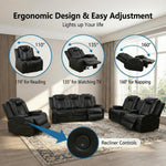 Black Luxurious Leather Power Reclining Sectional Sofa