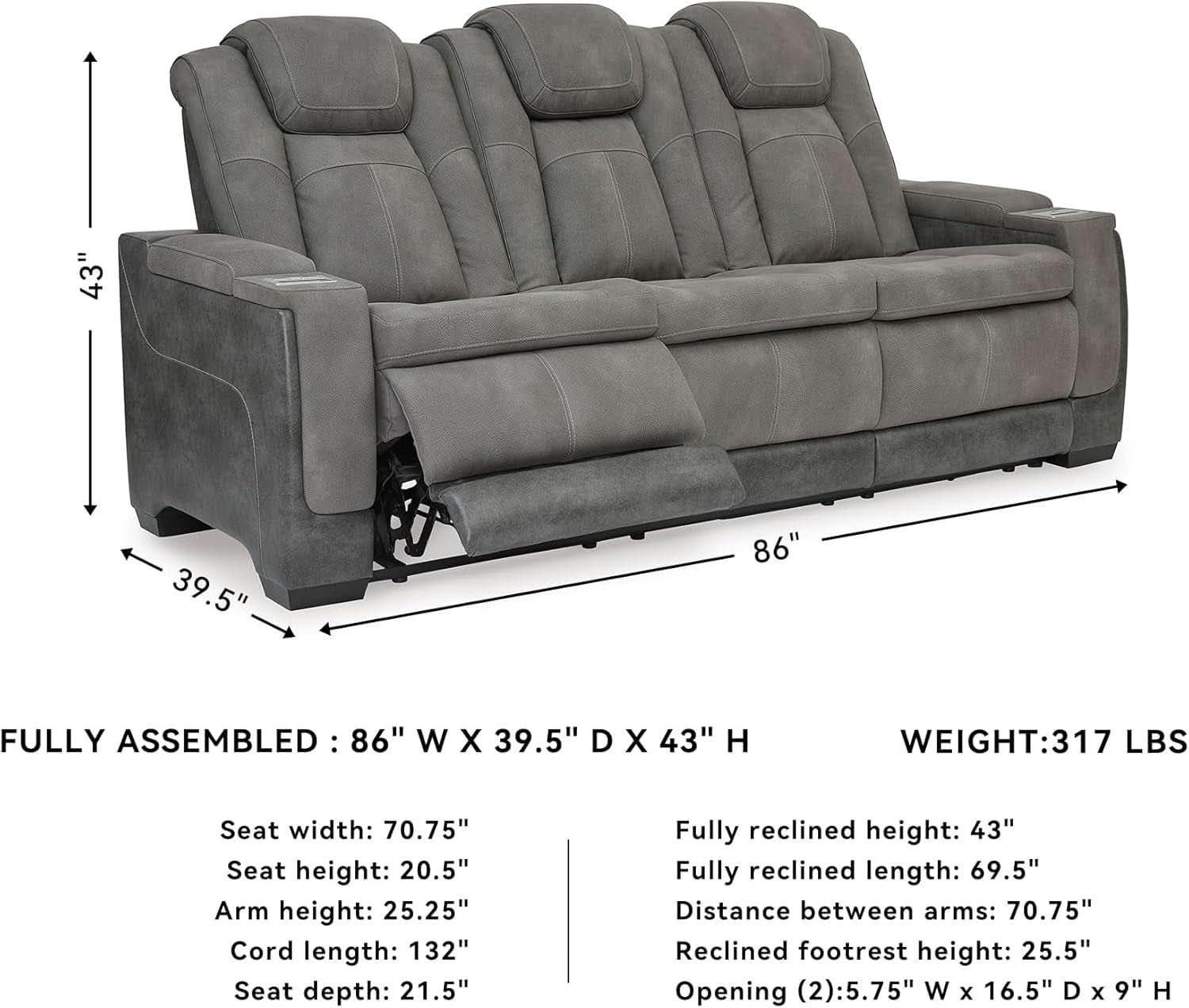 Gray Longlasting Faux Leather Power Reclining Sofa