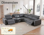 Grey Leather Power Recliner Sofa With Center Console