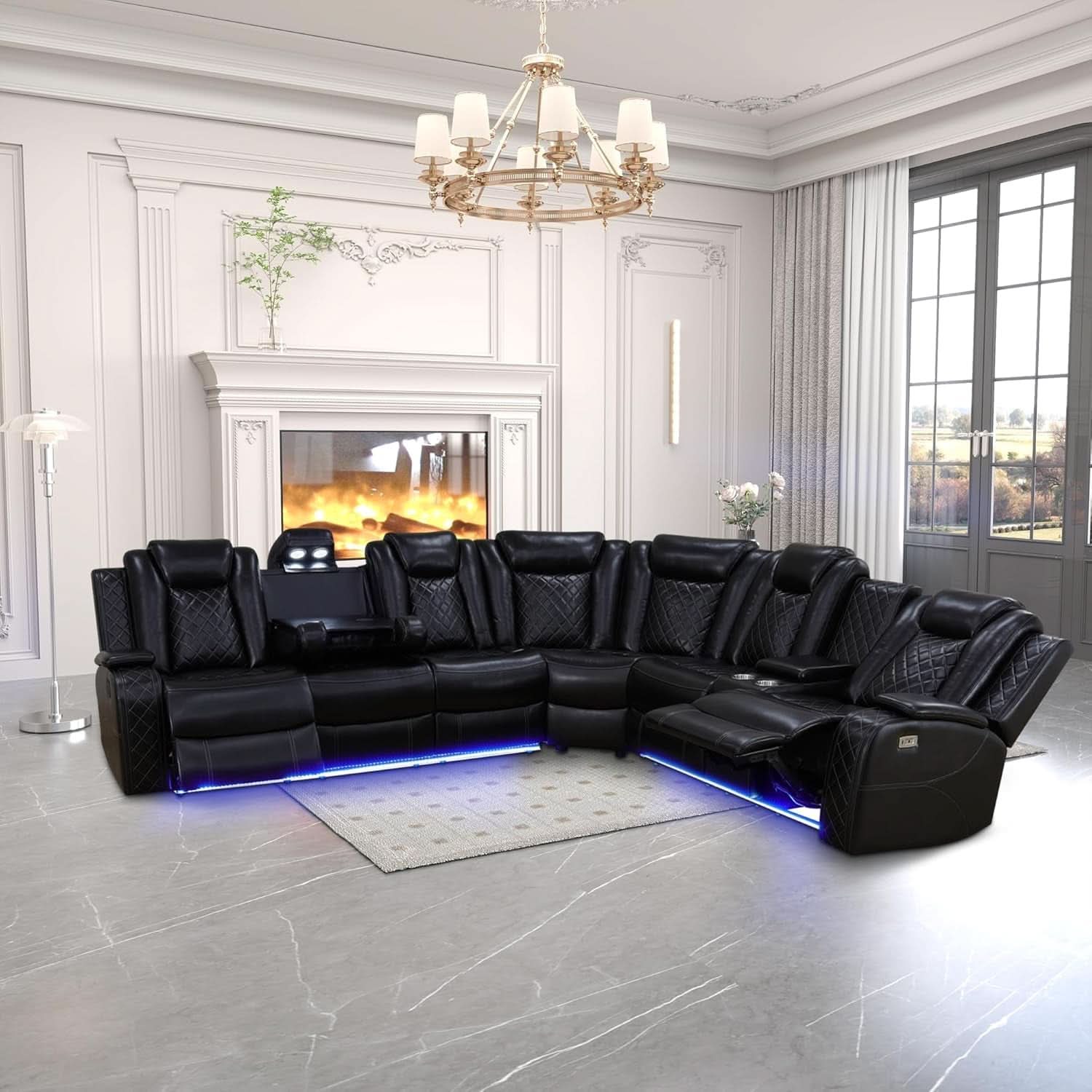 Leather Power Recliner Sectional Sofa with USB Charging