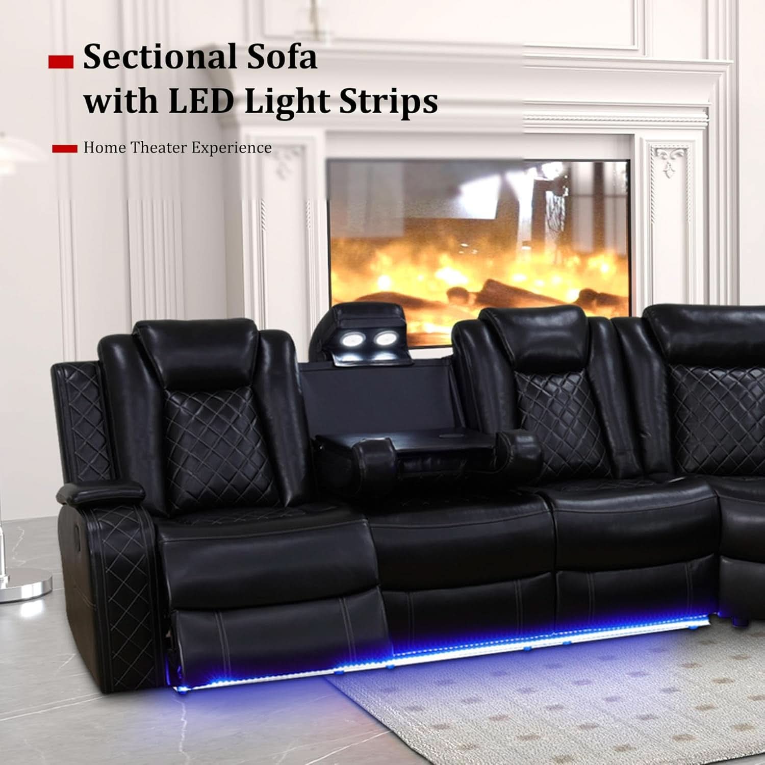 Leather Power Recliner Sectional Sofa with USB Charging