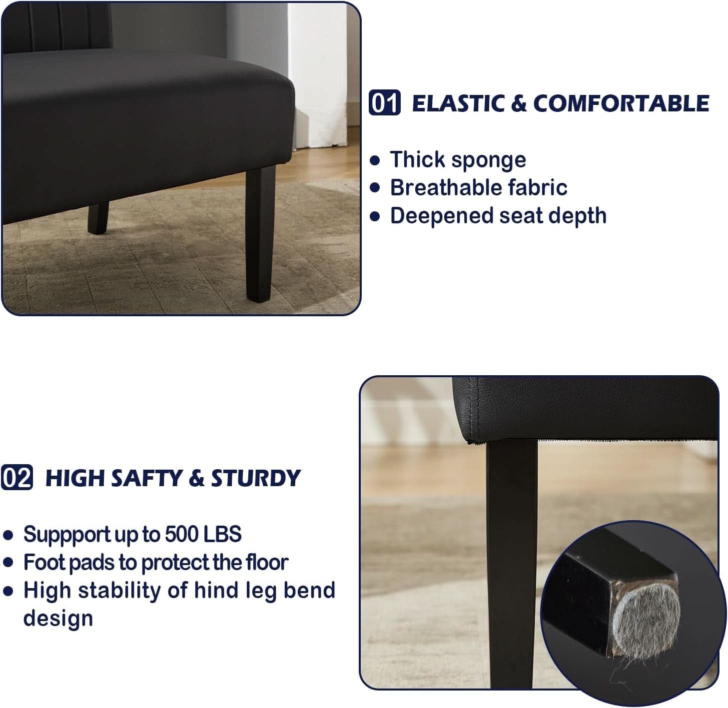 Mini Black Leather Loveseat Sofa with USB Ports