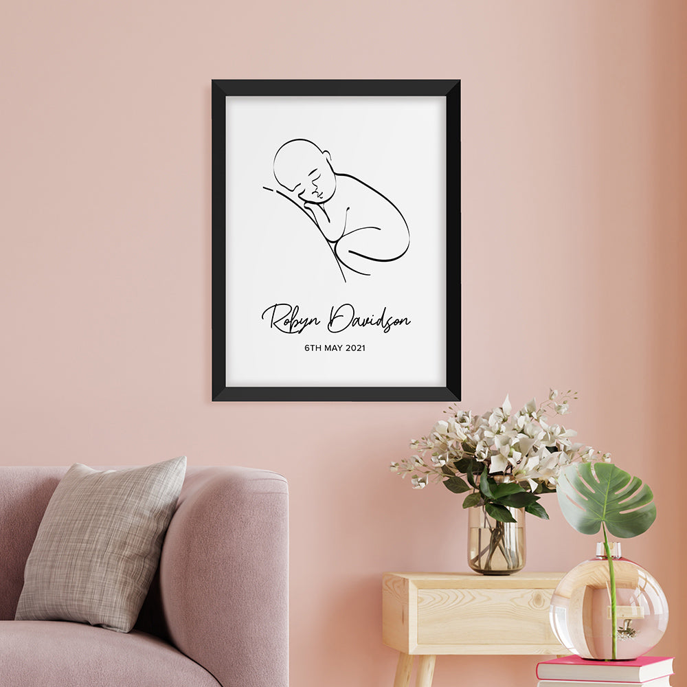 Personalised Line Art Resting Baby Print