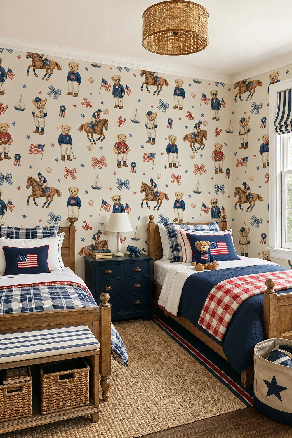 Preppy Teddy Bear Sporty Americana Wallpaper