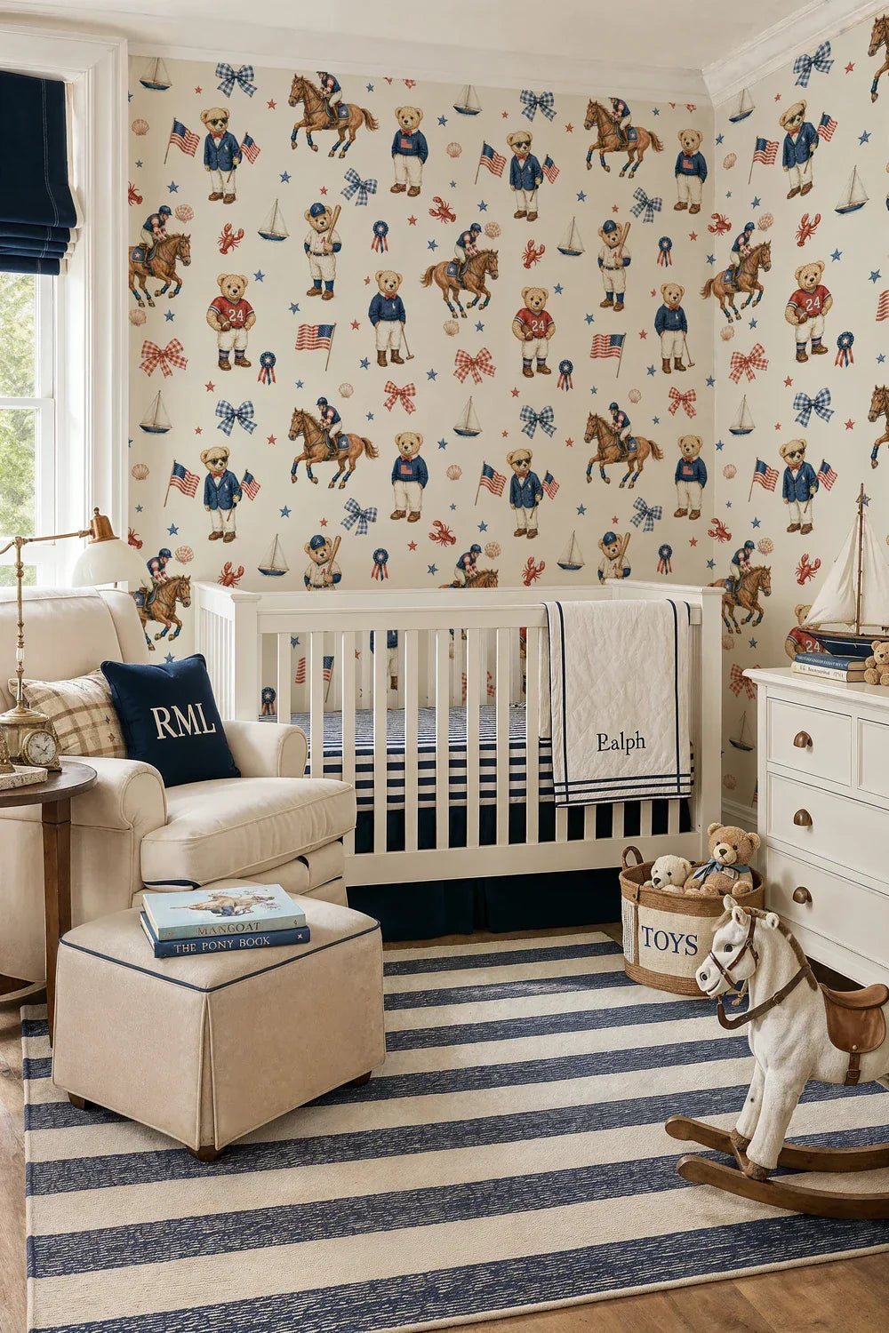 Preppy Teddy Bear Sporty Americana Wallpaper